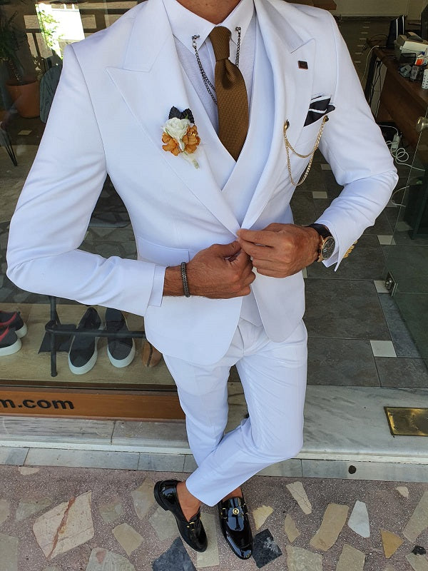 Boston White Slim Fit Peak Lapel Wool Suit-baagr.myshopify.com-suit-BOJONI