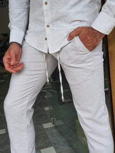Bastoni Beige Slim Fit Linen Pants-baagr.myshopify.com-Pants-BOJONI