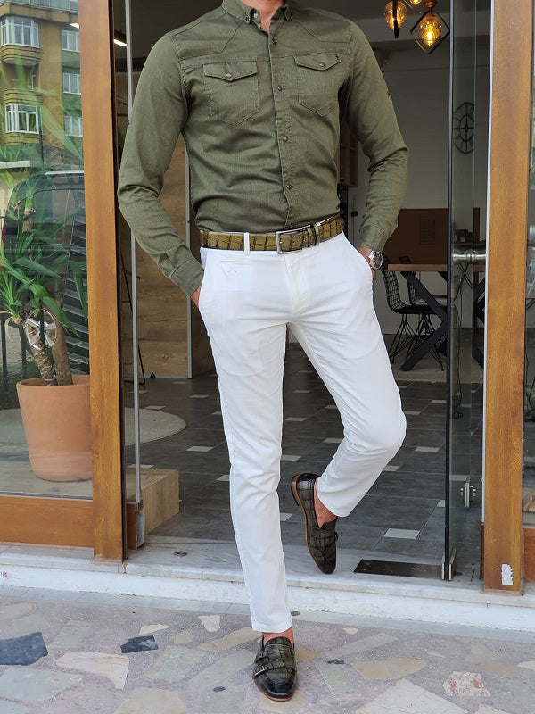 Capani Green Slim Fit Long Sleeve Double Pocket Cotton Shirt-baagr.myshopify.com-Shirt-BOJONI