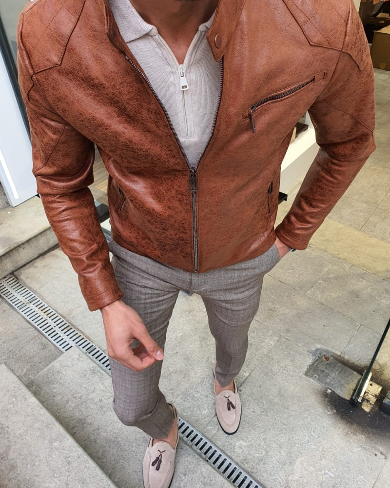 Lerno Camel Slim Fit Suede Leather Zipper Coat-baagr.myshopify.com-Jacket-BOJONI