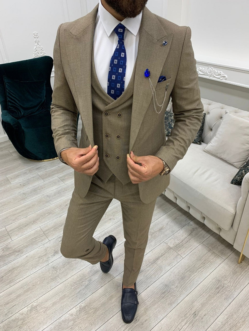 Verona Brown Slim Fit Peak Lapel Suit-baagr.myshopify.com-1-BOJONI