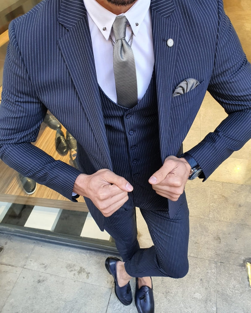 Bojo Pivas Navy Blue Slim Fit Pinstripe Suit-baagr.myshopify.com-suit-BOJONI