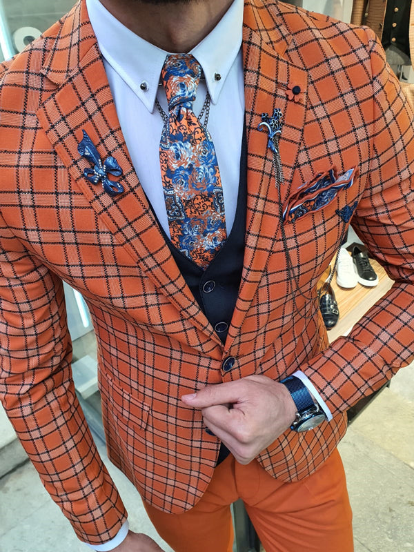 Bojo Ogden Orange Slim Fit Plaid Suit-baagr.myshopify.com-suit-BOJONI