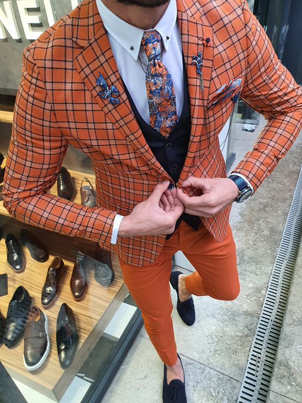 Bojo Ogden Orange Slim Fit Plaid Suit-baagr.myshopify.com-suit-BOJONI