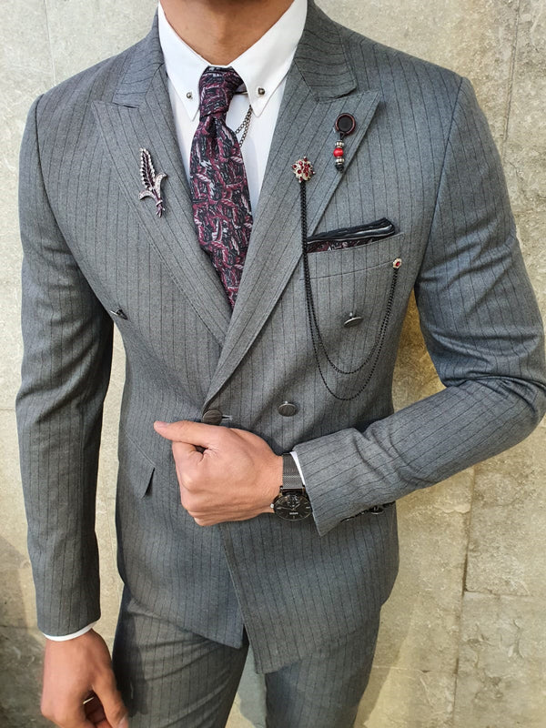 Bojoni Gray Slim Fit Double Breasted Suit-baagr.myshopify.com-suit-BOJONI