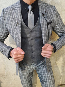 Bojoni Gray Slim Fit Plaid Check Suit-baagr.myshopify.com-suit-BOJONI