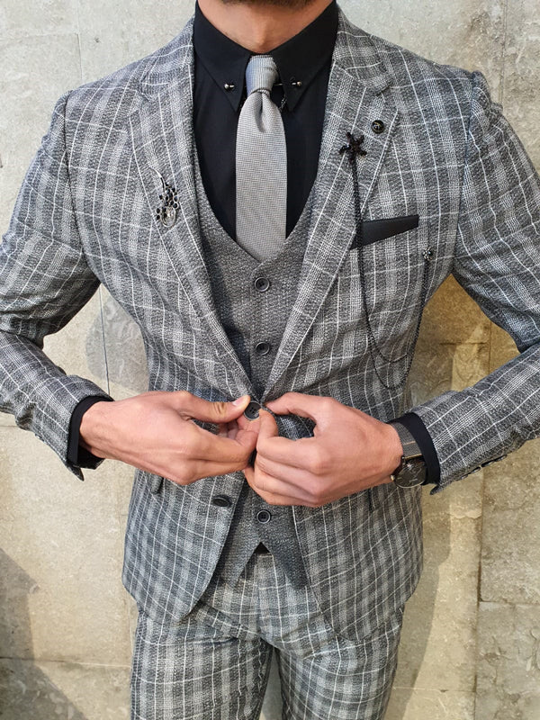 Bojoni Gray Slim Fit Plaid Check Suit-baagr.myshopify.com-suit-BOJONI
