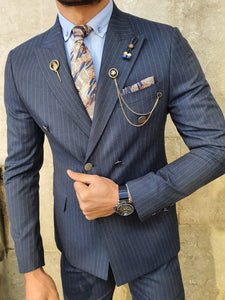 Bojoni Navy Blue Slim Fit Double Breasted Suit-baagr.myshopify.com-suit-BOJONI