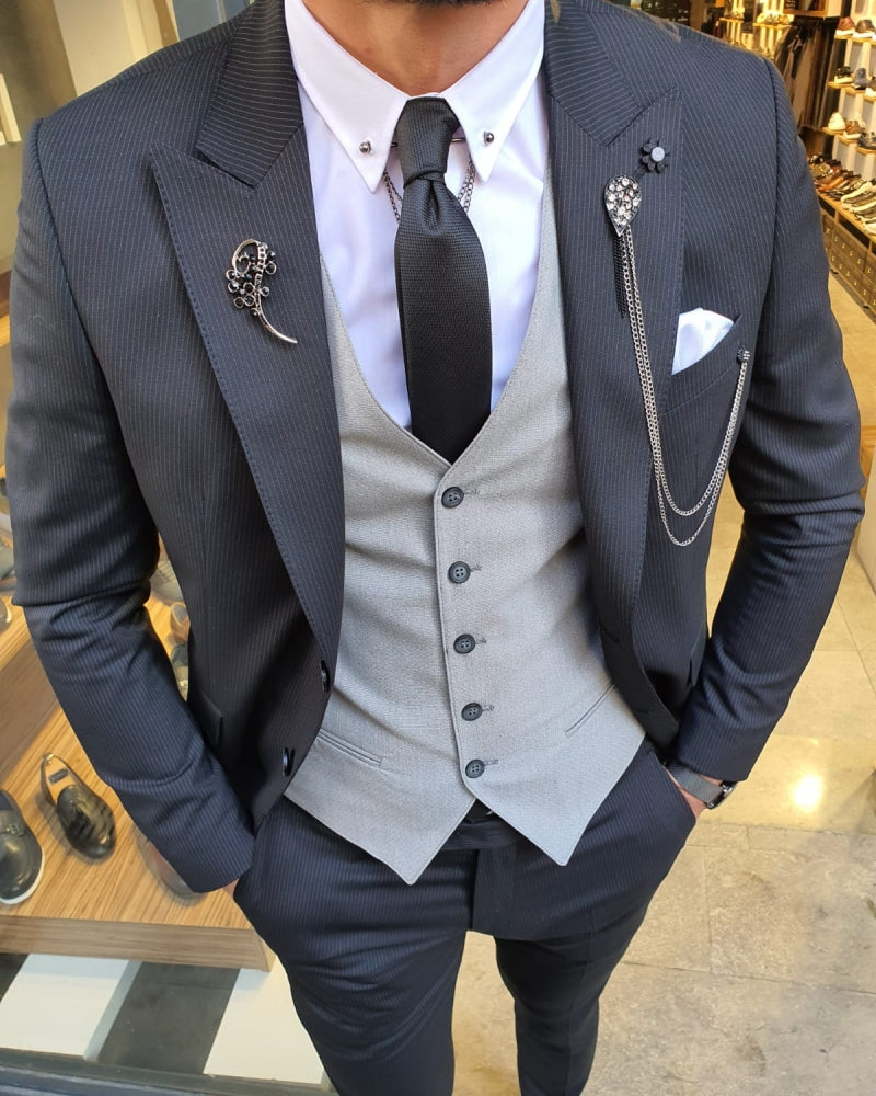 Bojo Pivas Black Slim Fit Pinstripe Suit-baagr.myshopify.com-suit-BOJONI