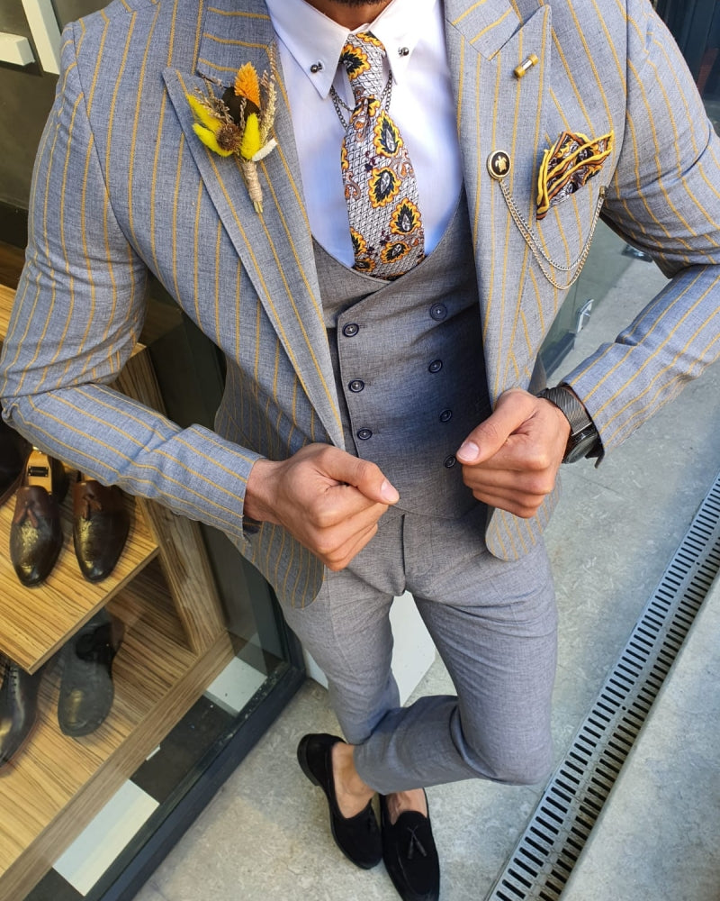 Bojo Pivas Yellow Slim Fit Pinstripe Suit-baagr.myshopify.com-suit-BOJONI