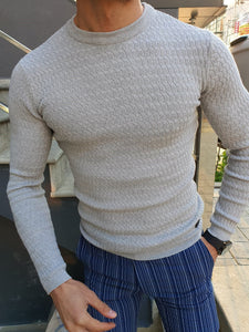 Natisk Rawlins Gray Slim Fit Crew Neck Sweater-baagr.myshopify.com-sweatshirts-BOJONI