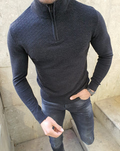 Natisk Black Slim Fit Zipper Mock Turtleneck Sweater-baagr.myshopify.com-sweatshirts-BOJONI