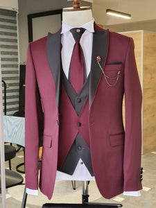Lori Burgundy Slim Fit Peak Lapel Wedding Suit-baagr.myshopify.com-suit-BOJONI