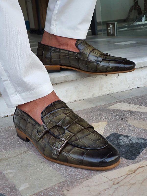 Livorno Green Double Monk Strap Loafers-baagr.myshopify.com-shoes2-brabion