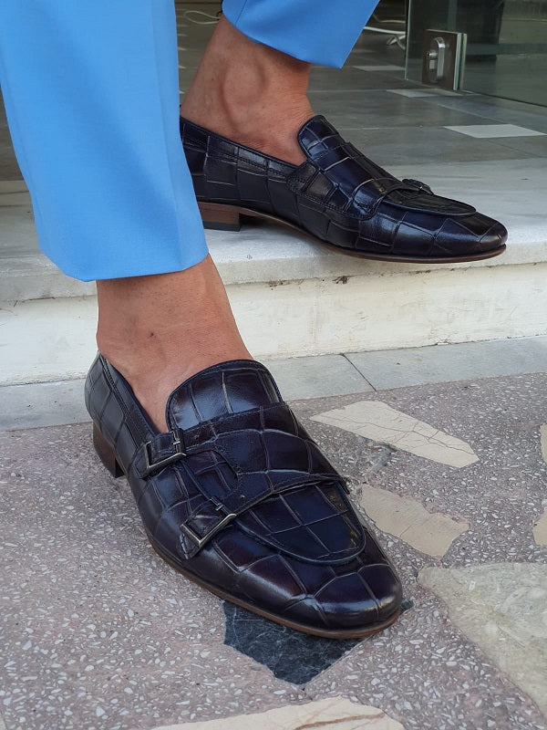 Livorno Navy Blue Double Monk Strap Loafers-baagr.myshopify.com-shoes2-brabion