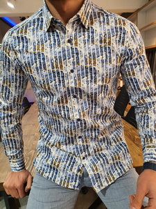 VillaNova Blue Slim Fit Striped Cotton Shirt-baagr.myshopify.com-Shirt-BOJONI