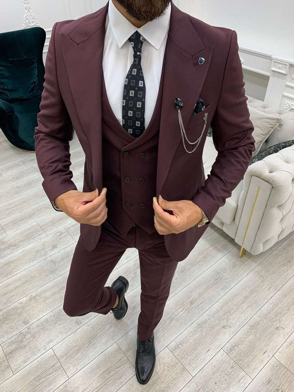 Verona Burgundy Slim Fit Peak Lapel Suit-baagr.myshopify.com-1-BOJONI