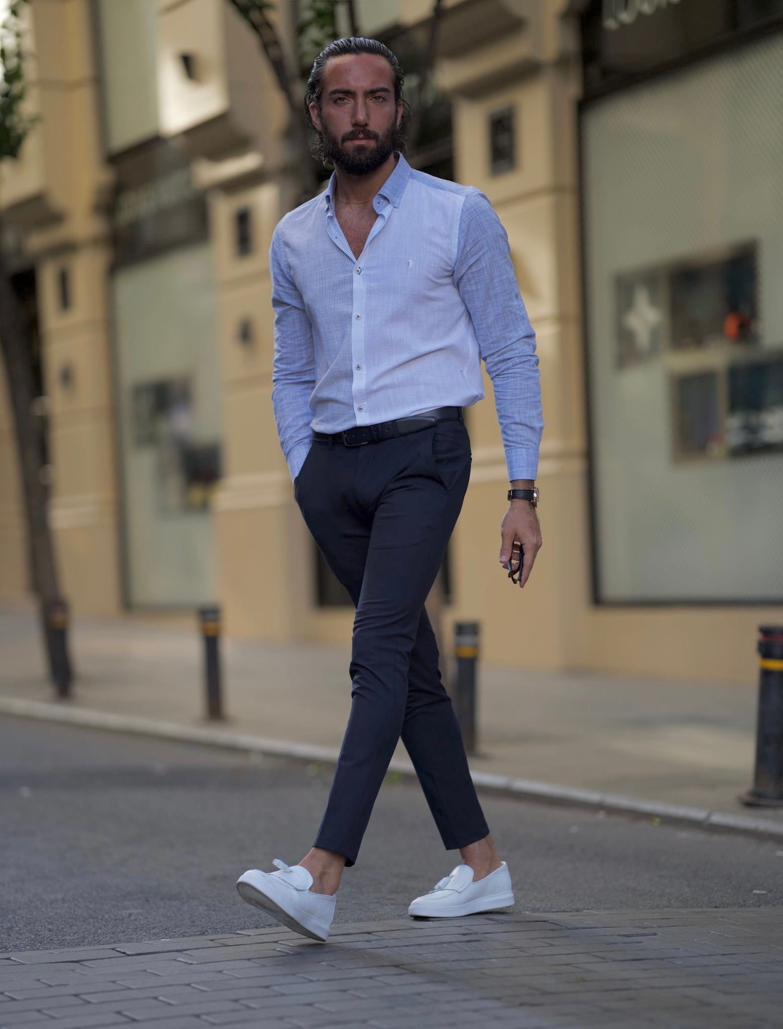 Bojoni Amato Slim Fit White Striped Shirt