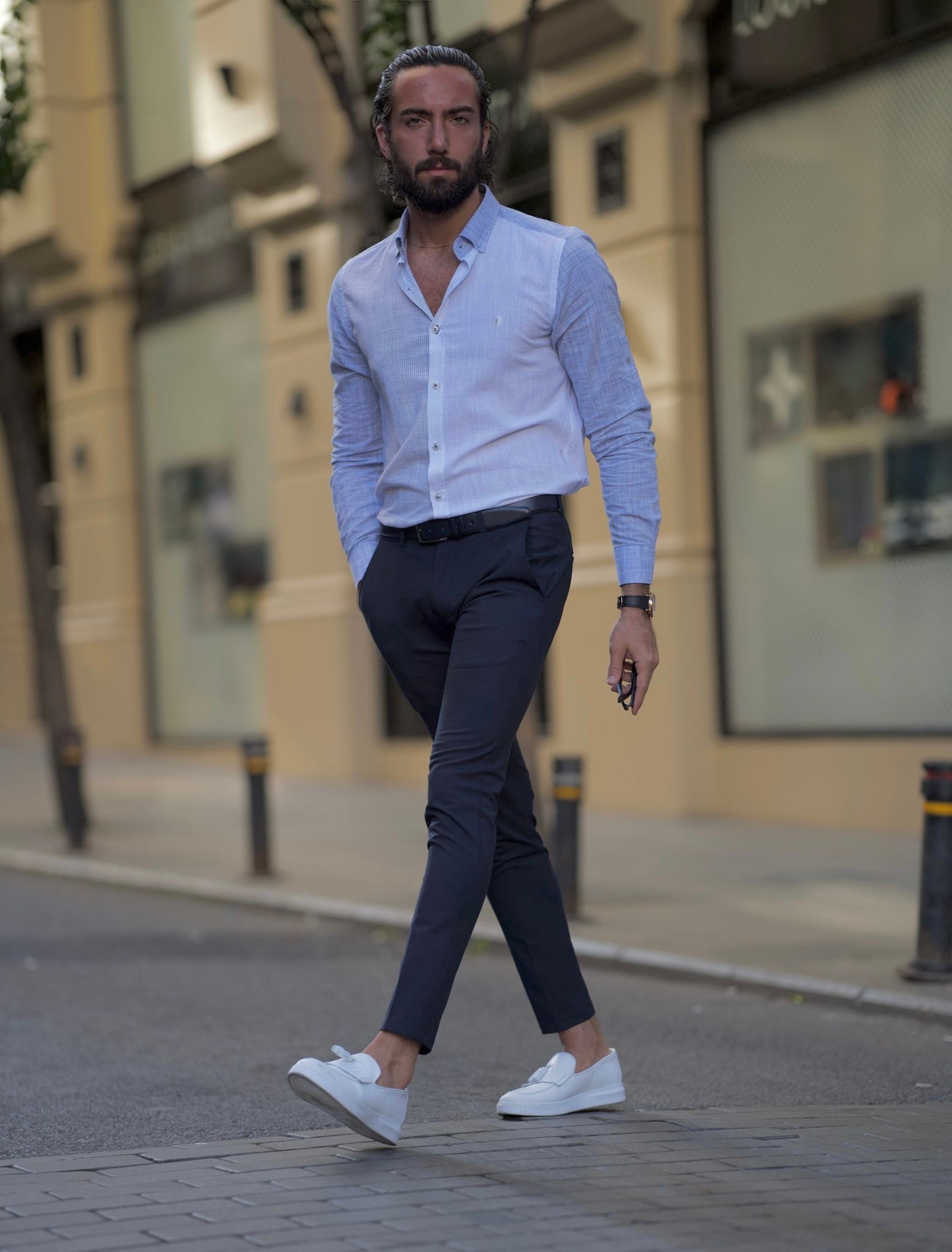 Bojoni Amato Slim Fit White Striped Shirt