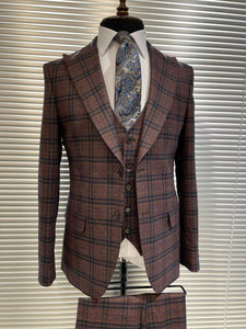 Bojoni Bordeaux Plaid Slim-Fit Suit 3-Piece