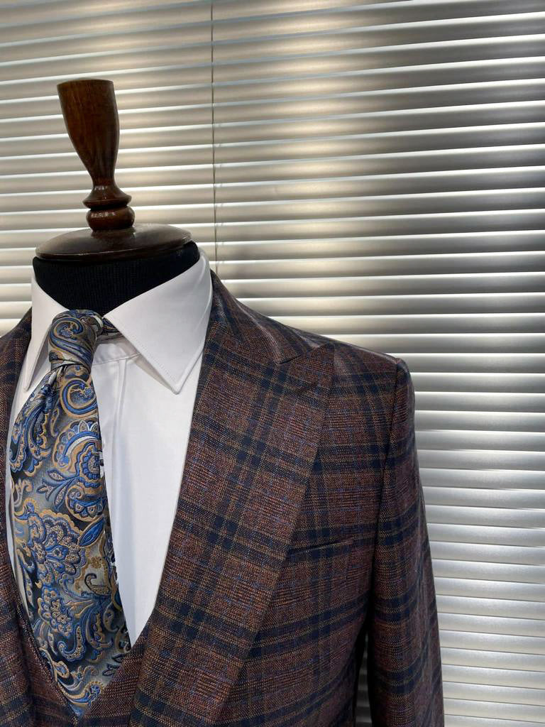Bojoni Bordeaux Plaid Slim-Fit Suit 3-Piece