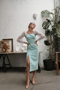 Bodycon Dress with Slit and Mesh Sleeves Mint-baagr.myshopify.com-dress.-BOJONI