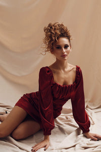 Viclans Draped Satin Mini Red Dress with Lace-up Waist