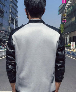 Mens Short Jacket with PU Leather Sleeves