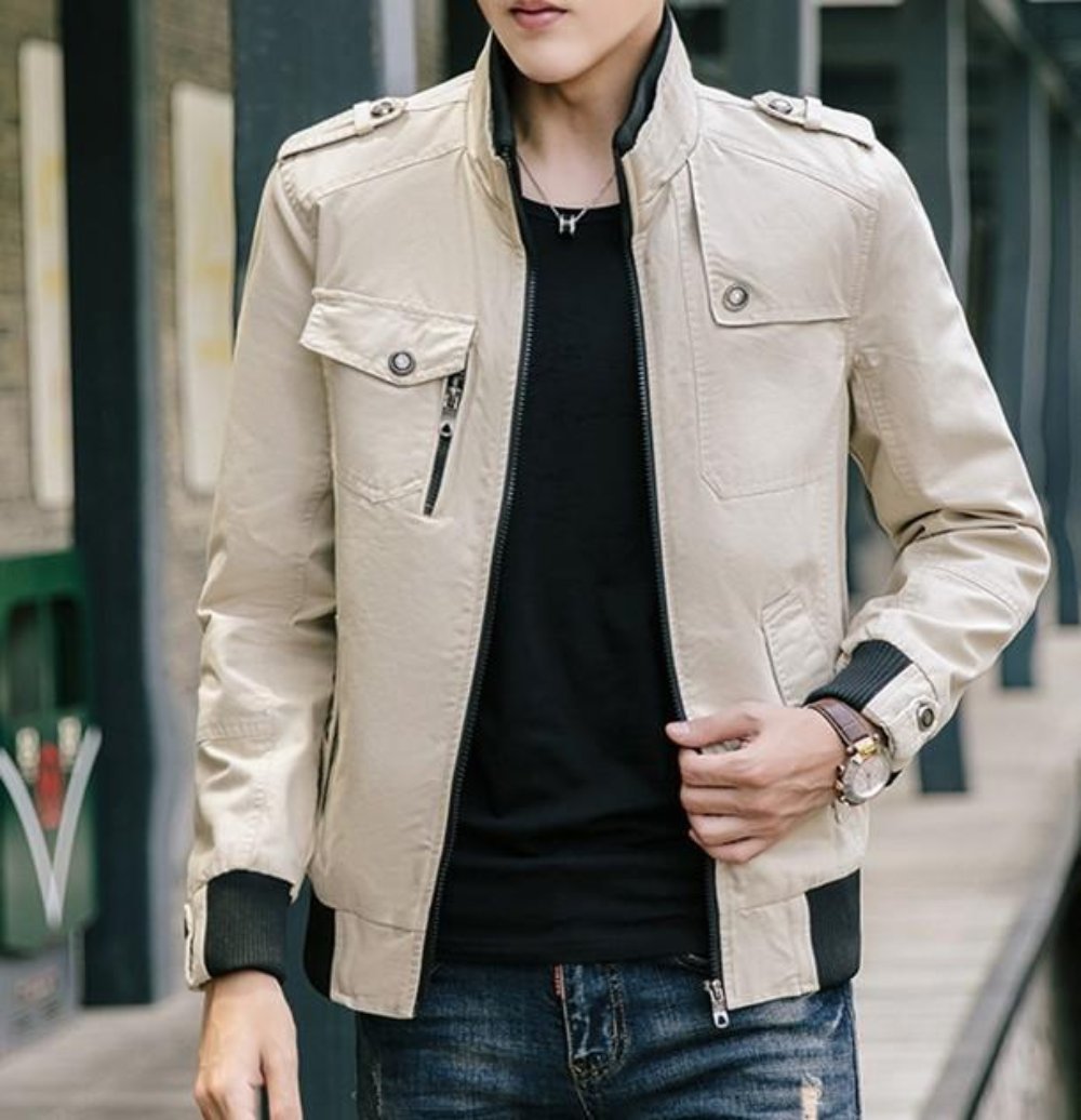 Mens Military Style Zip Up Jacket