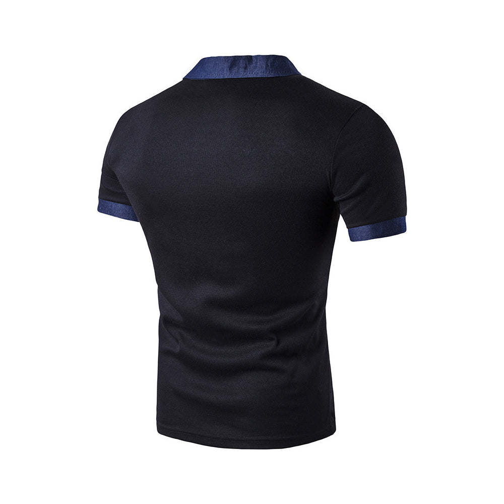 Mens Short Sleeve Polo Shirt with Denim Details
