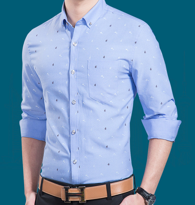 Mens Blue Shirt with Dolphin Print
