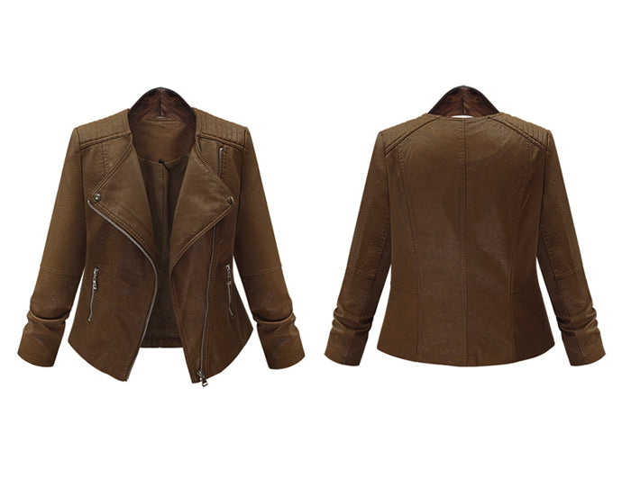 Womens Brown Faux Leather Jacket
