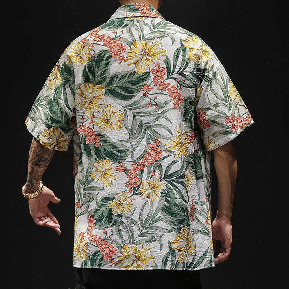 Mens Oversized Summer Short Sleeve Print Hawaiian Shirt