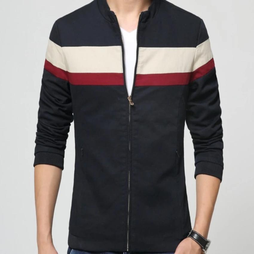 Mens Striped Stand Collar Jacket
