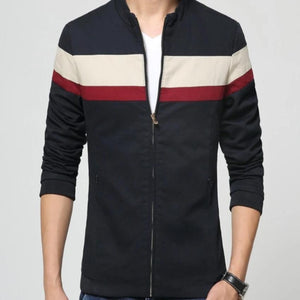 Mens Striped Stand Collar Jacket