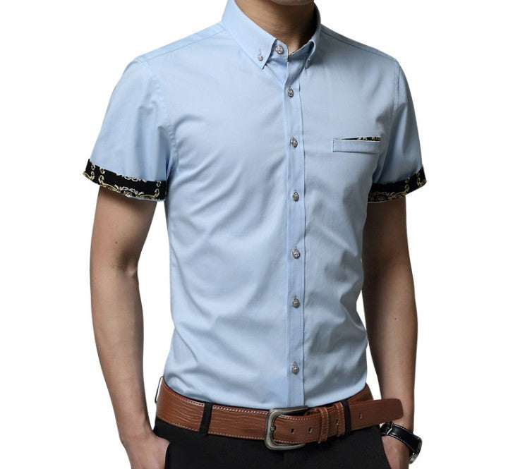 Mens  Short Sleeve Shirt with Floral Details Pocket