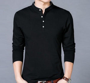 Long Sleeve Henley Shirt with Stand Up Collar