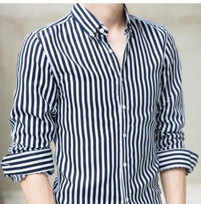Mens Casual Long Sleeve Stripe Shirt