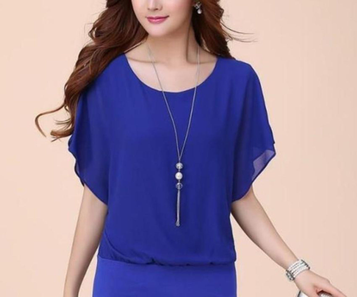 Casual Black Chiffon Batwing Blouse