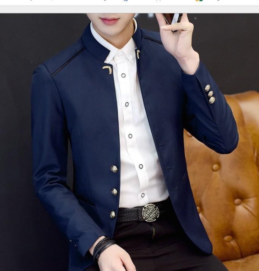 Mens Slim Fit Stand Collar Blazer