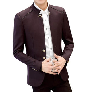 Mens Slim Fit Stand Collar Blazer