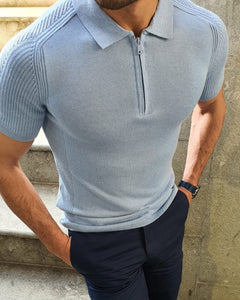 Rawlins Blue Slim Fit Collar Neck Zipper Knitwear T-Shirt-baagr.myshopify.com-T-shirt-BOJONI