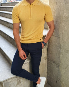 Rawlins Yellow Slim Fit Collar Neck Zipper Knitwear T-Shirt-baagr.myshopify.com-T-shirt-BOJONI