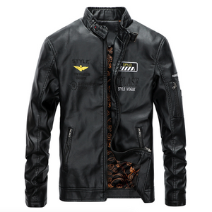 Mens Stand Collar Faux Leather Biker Jacket
