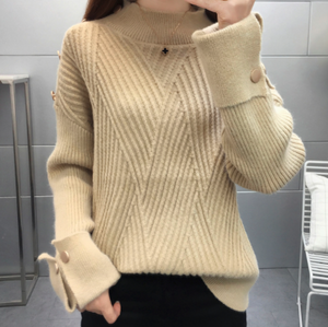 Womens High Collar Sweater with Button Details