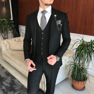 Bojoni Black Striped Slim-Fit Suit 3-Piece