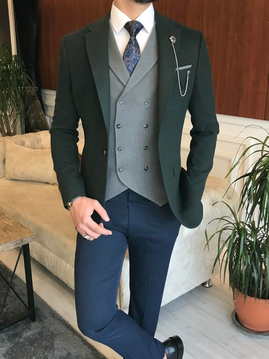 Bojoni Green Slim-Fit Suit 3-Piece