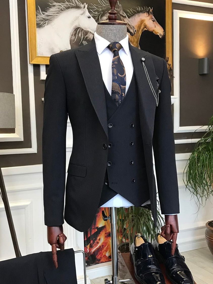 Bojoni Navy Striped Slim-Fit Suit 3-Piece