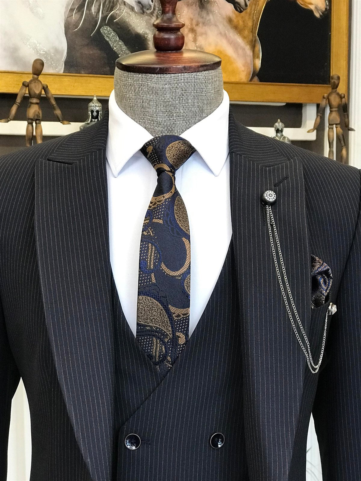 Bojoni Navy Striped Slim-Fit Suit 3-Piece