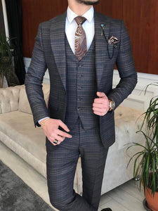 Bojoni Brown Plaid Slim-Fit Suit 3-Piece